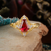 Antique Nature Inspired Coffin-Cut Garnet Engagement Ring